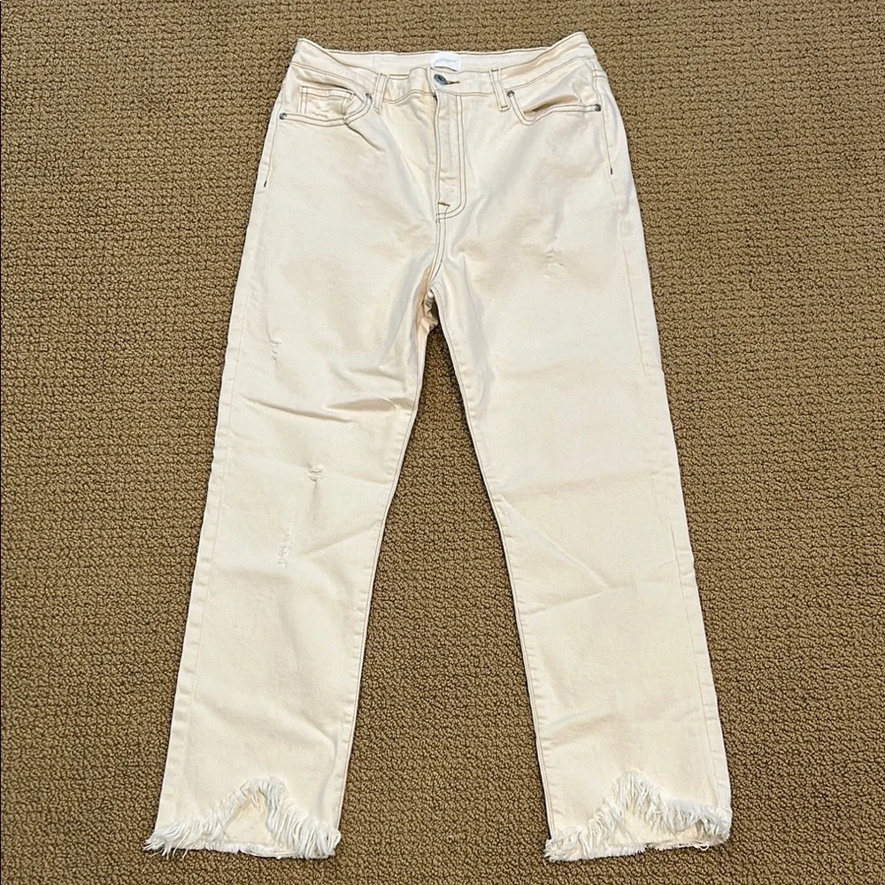Jonathan Simkhai River High Rise Straight Leg Jeans in Ecru 32 Distressed - Picture 1 of 15
